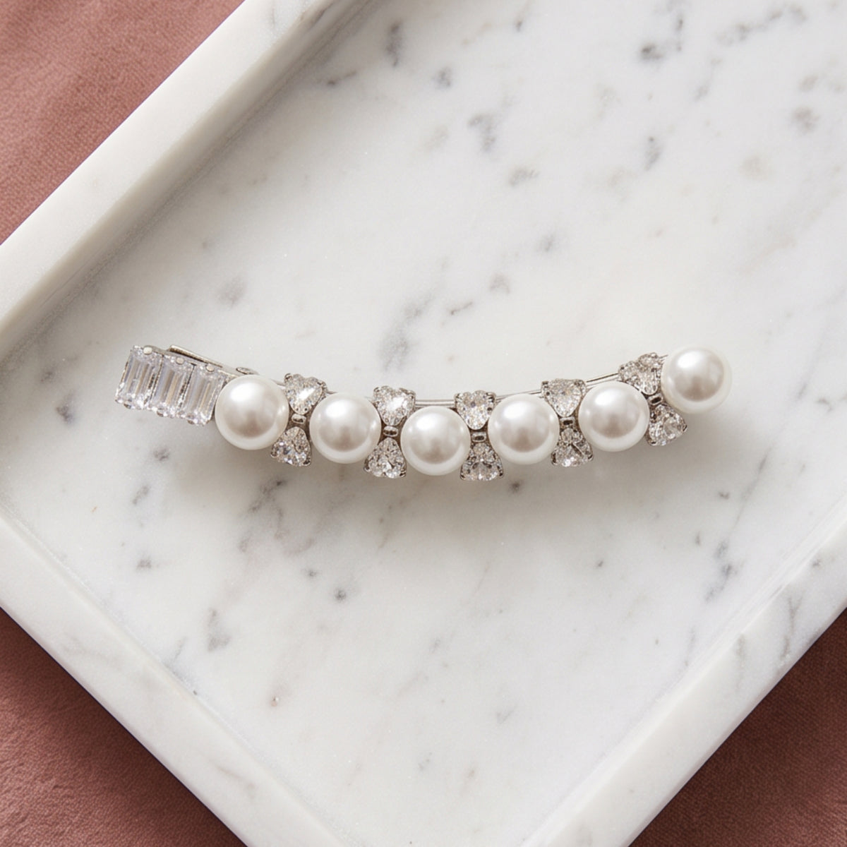 Pearl Rhinestone Bar Alligator Hair Clip