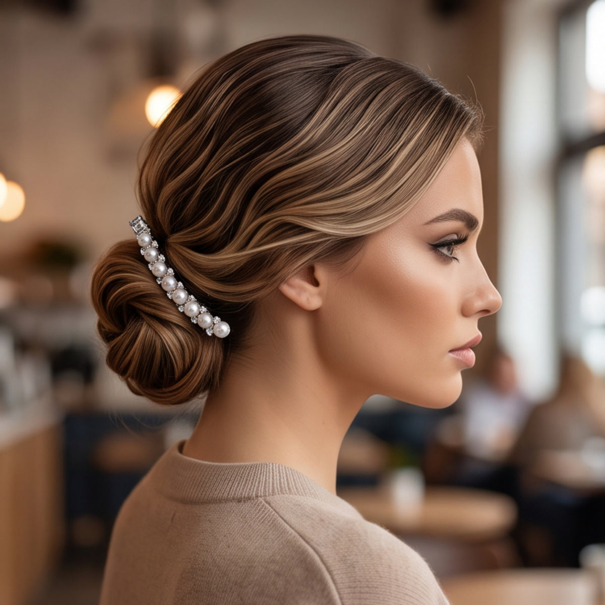 Pearl Rhinestone Bar Alligator Hair Clip