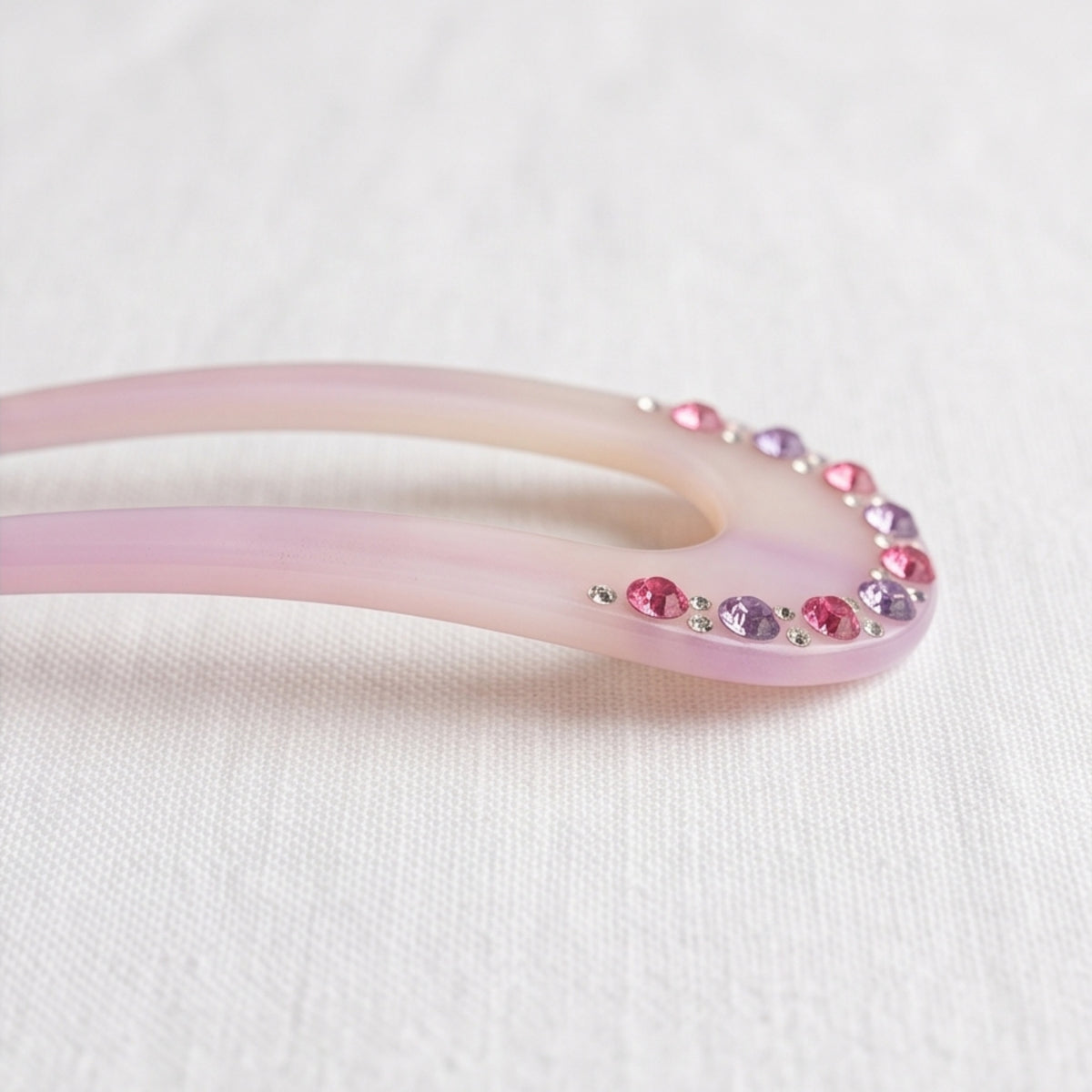 Pearl White & Lavender Rhinestone U-Shaped Acetate Hair Fork