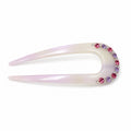 Pearl White & Lavender Rhinestone U-Shaped Acetate Hair Fork