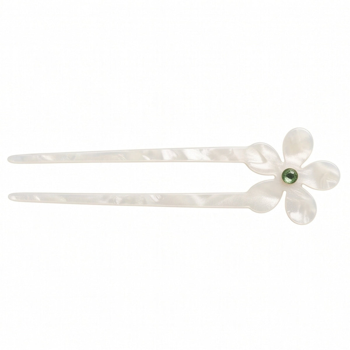 Pearl White Floral Double-Prong Acetate Hair Fork