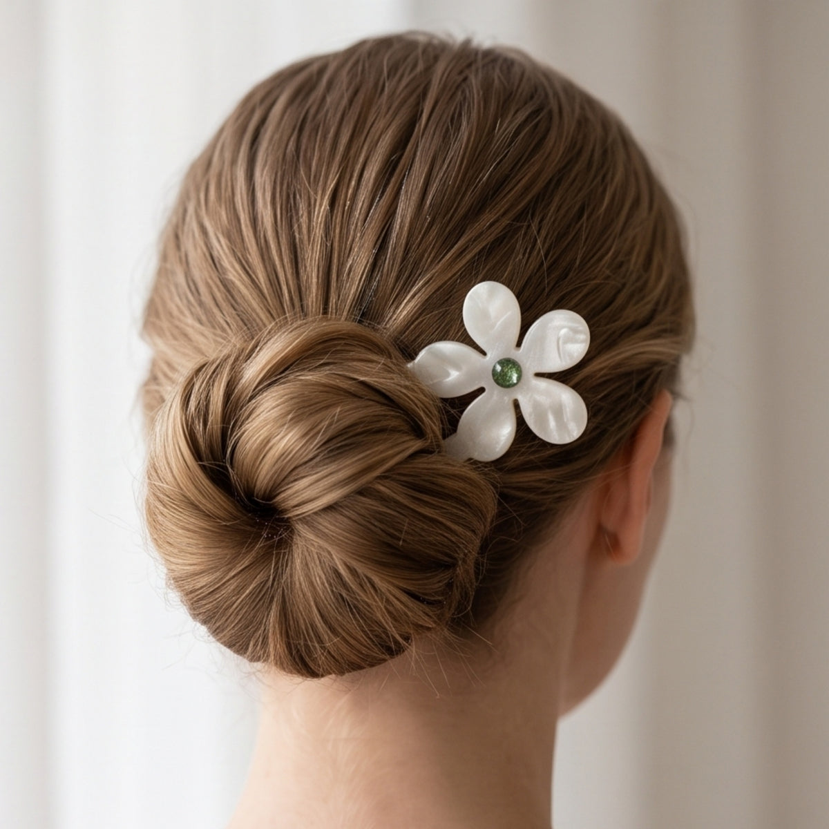 Pearl White Floral Double-Prong Acetate Hair Fork