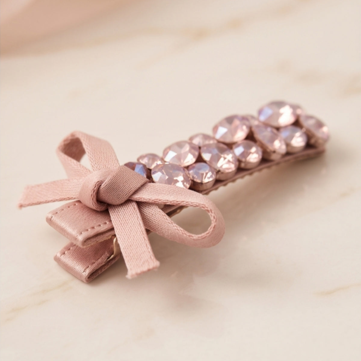 Pink Rhinestone Bow Alligator Hair Clips - Set of 2