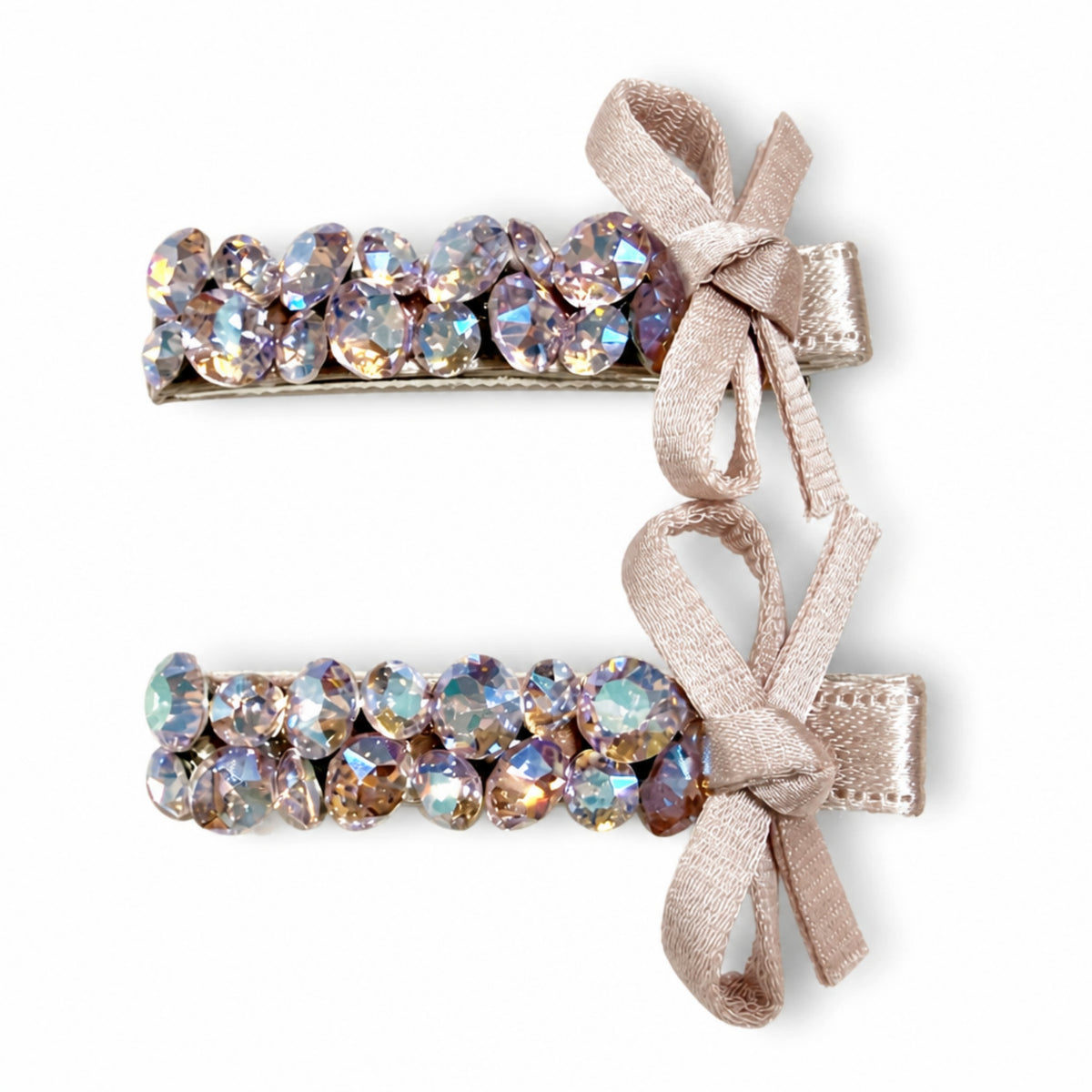 Pink Rhinestone Bow Alligator Hair Clips - Set of 2