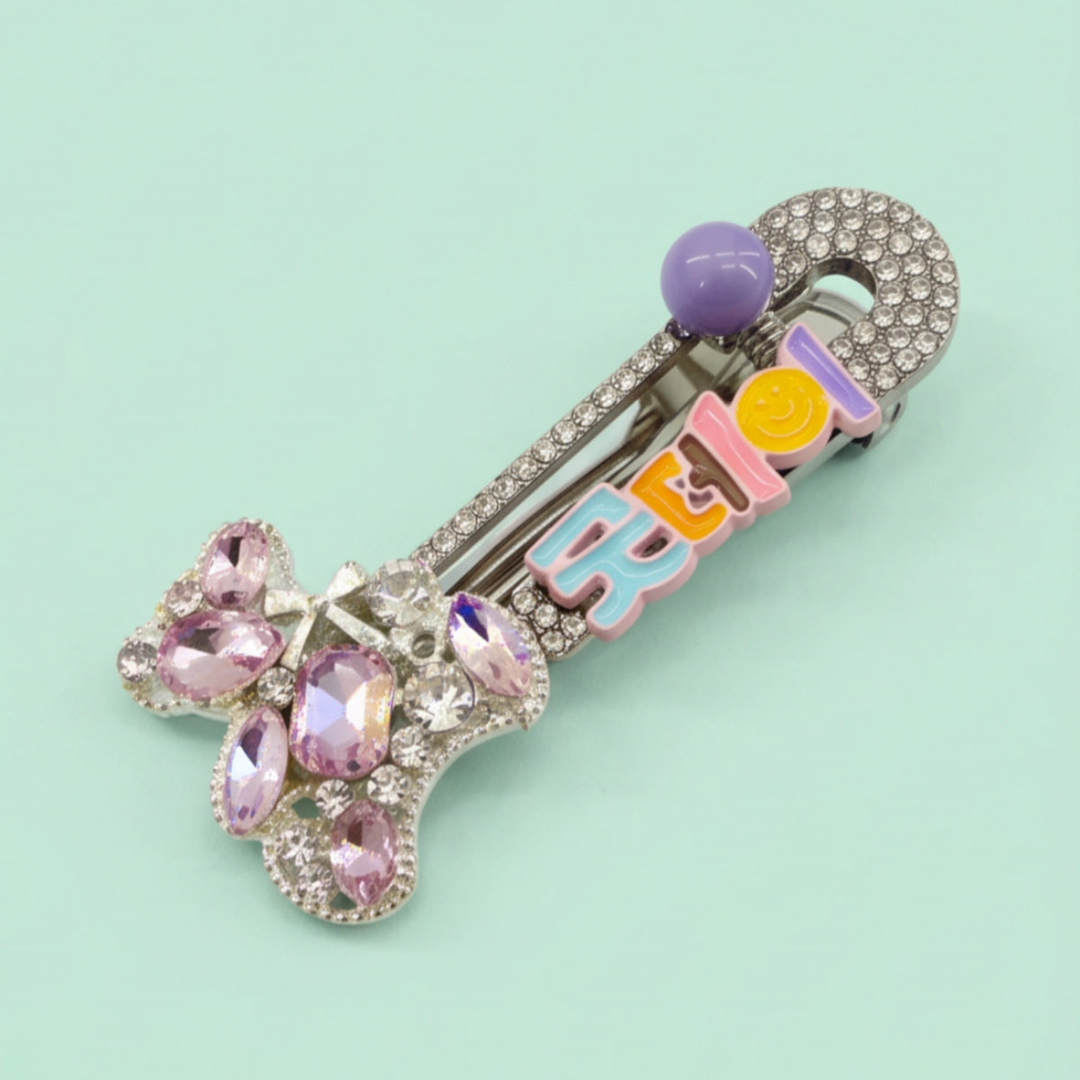 Pink Rhinestone Teddy Bear Alligator Hair Clips - Set of 2