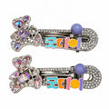 Pink Rhinestone Teddy Bear Alligator Hair Clips - Set of 2