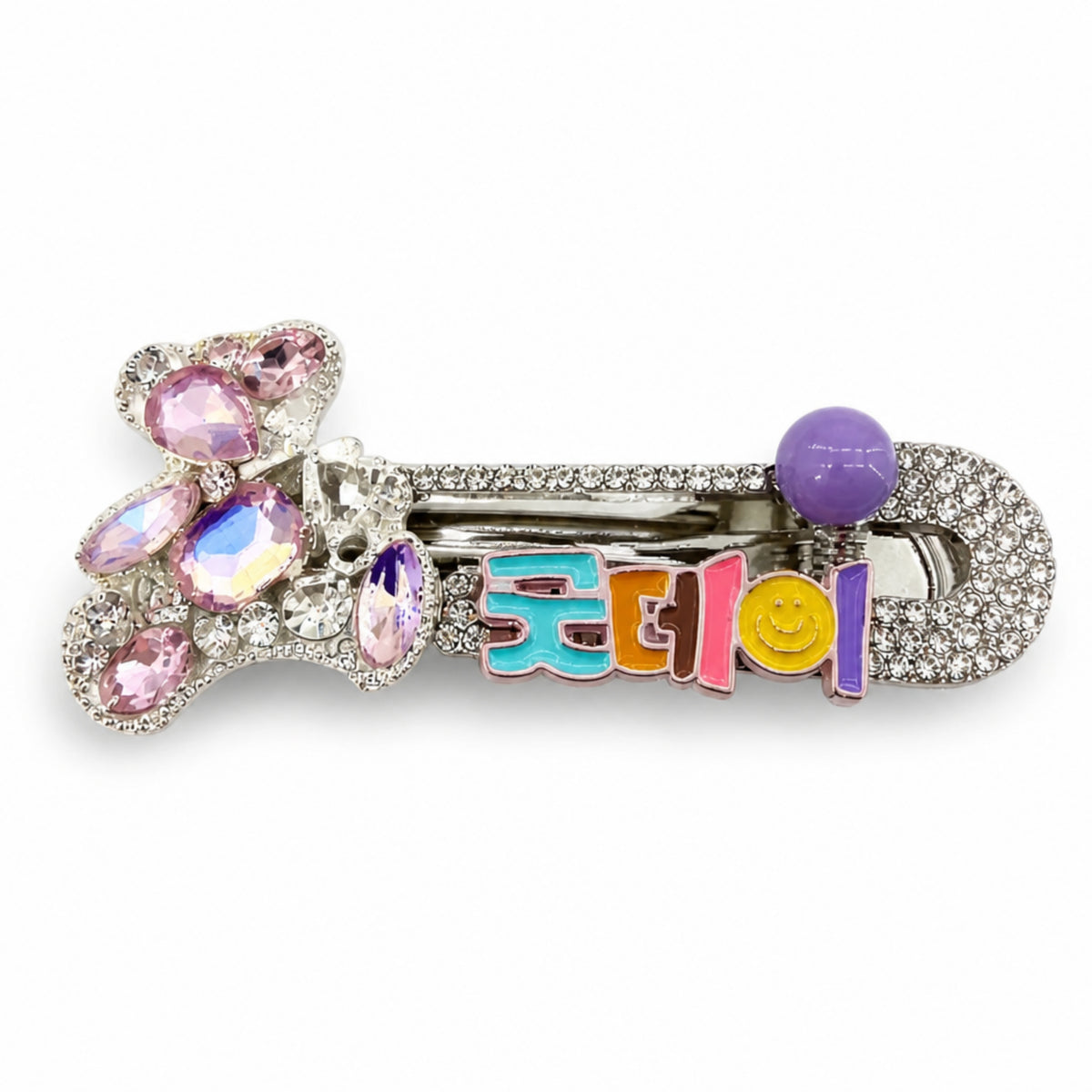 Pink Rhinestone Teddy Bear Alligator Hair Clips - Set of 2