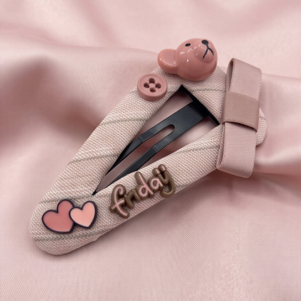 Pink Teddy Bear Heart Letter Snap Hair Clip