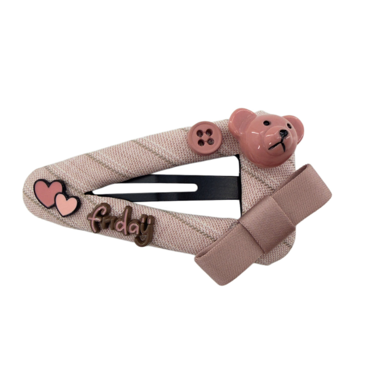 Pink Teddy Bear Heart Letter Snap Hair Clip