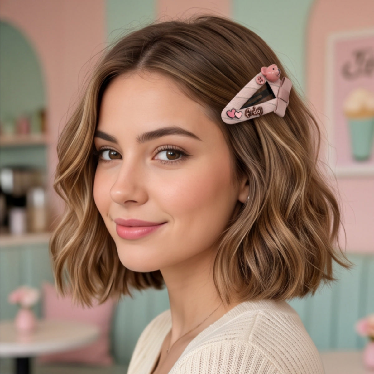 Pink Teddy Bear Heart Letter Snap Hair Clip