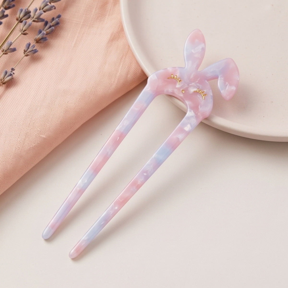 Powder Blue Bunny Ear U-Shaped Acetate Hair Fork