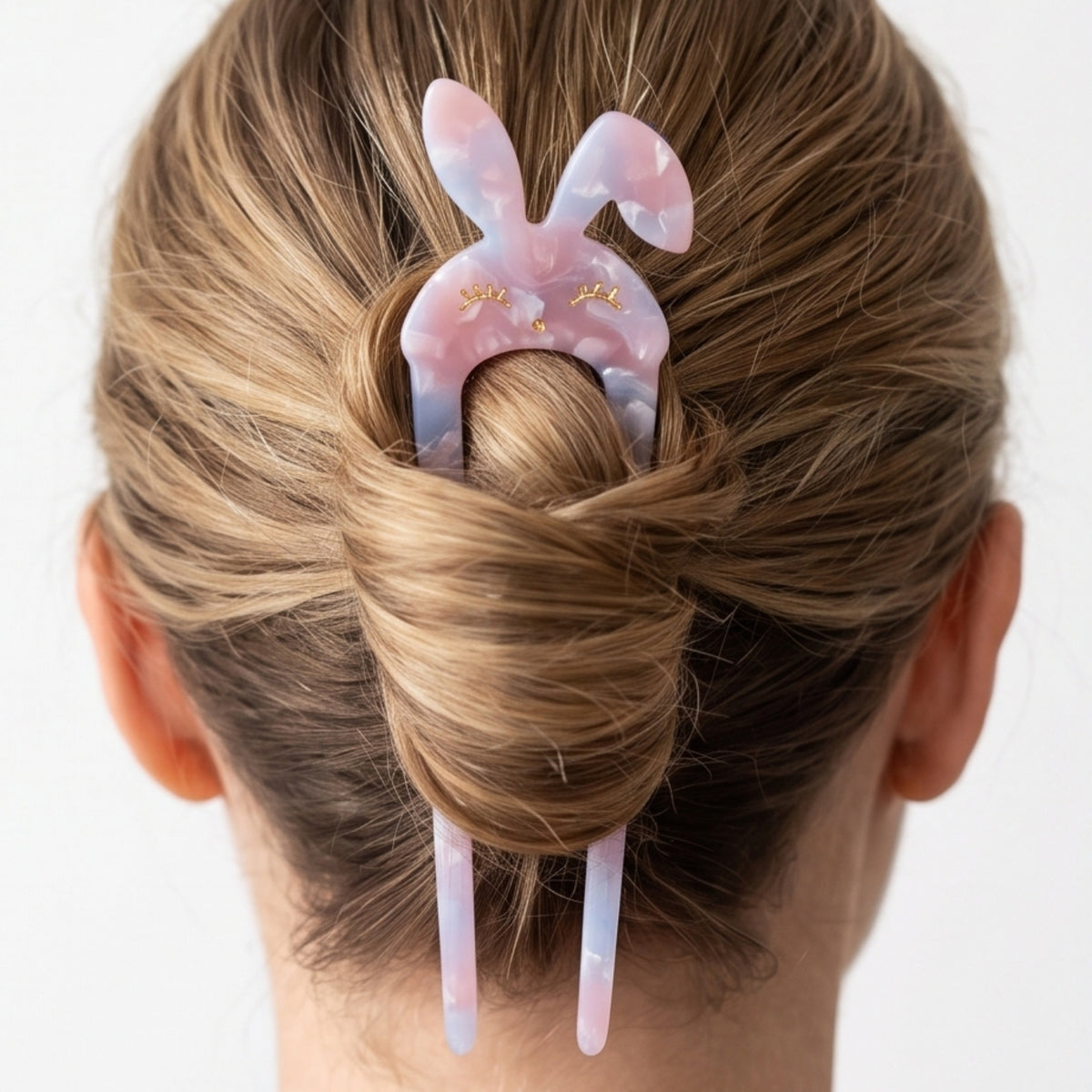 Powder Blue Bunny Ear U-Shaped Acetate Hair Fork