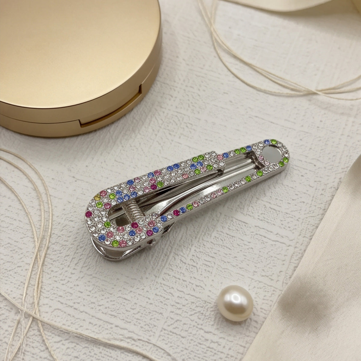 Rainbow Cubic Zirconia Paperclip Alligator Hair Clips - Set of 2