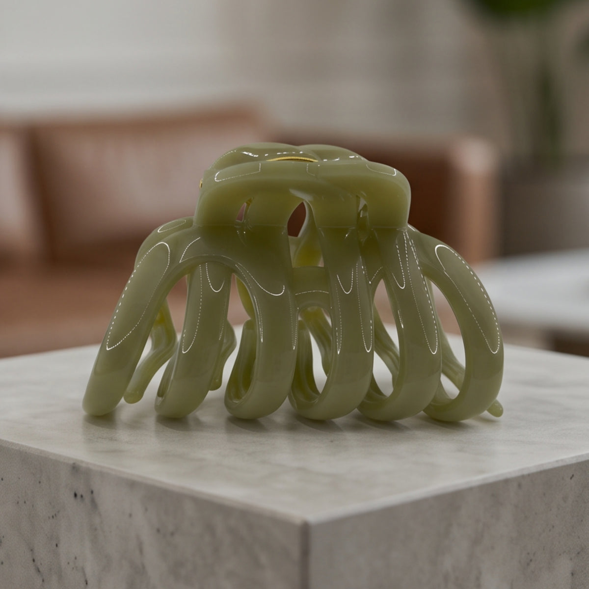 Semi-Transparent Olive Green Acetate Claw Clip
