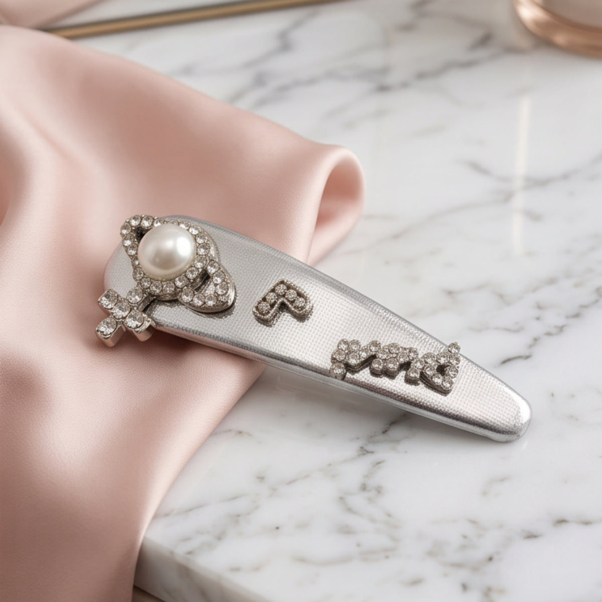 Silver-Gray Heart Pearl Letter Rhinestone Snap Hair Clip