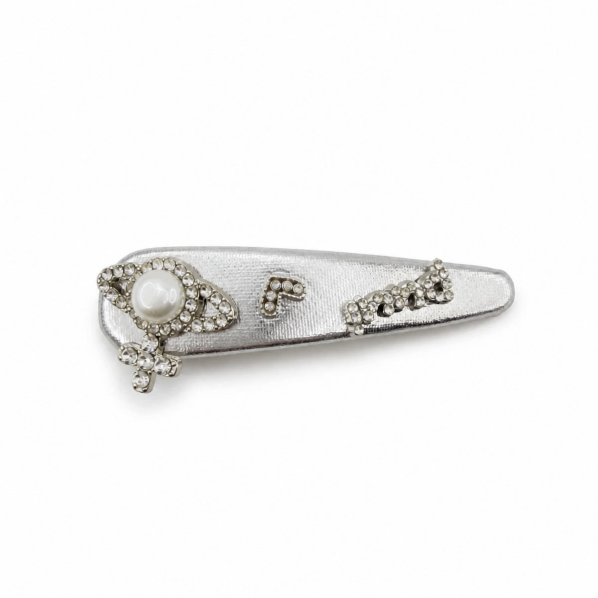 Silver-Gray Heart Pearl Letter Rhinestone Snap Hair Clip