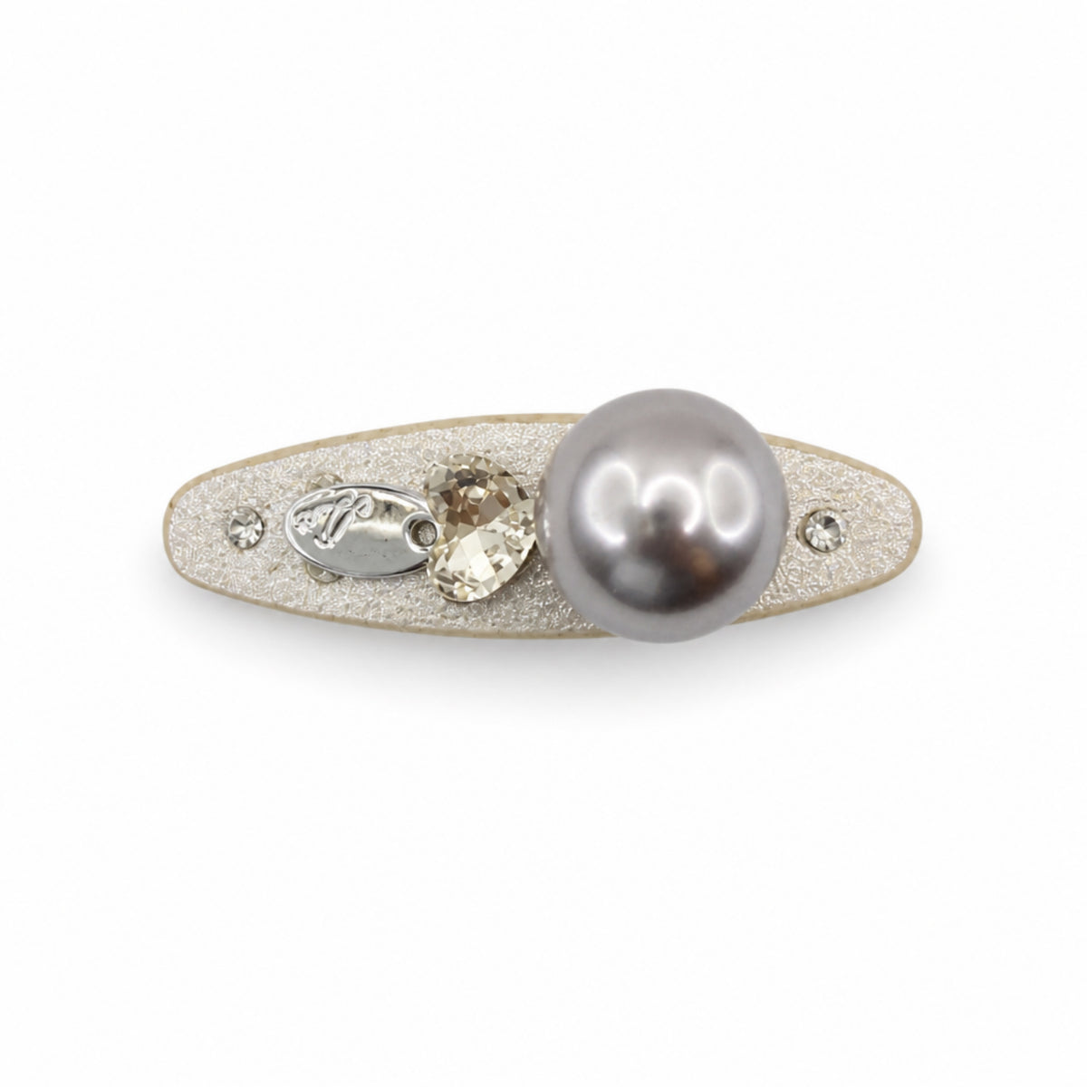 Silver Pearl Heart Rhinestone Alligator Hair Clip