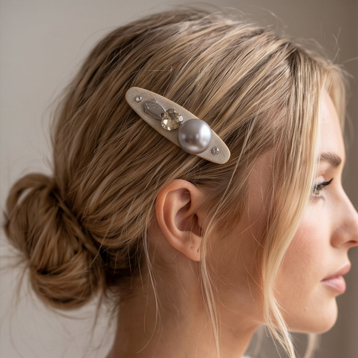 Silver Pearl Heart Rhinestone Alligator Hair Clip