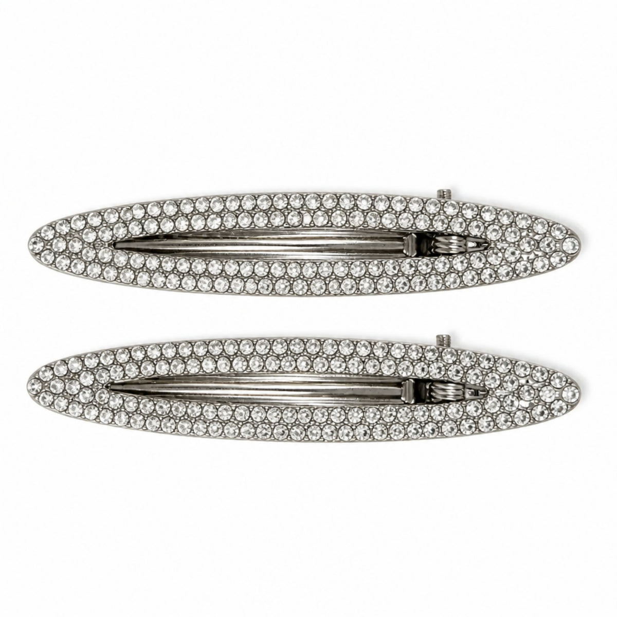 Silver Rhinestone Bar Alligator Hair Clips - Set of 2