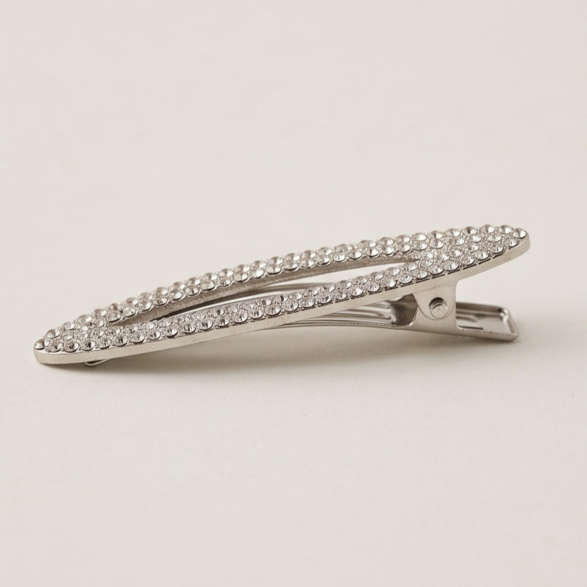 Silver Rhinestone Bar Alligator Hair Clips - Set of 2