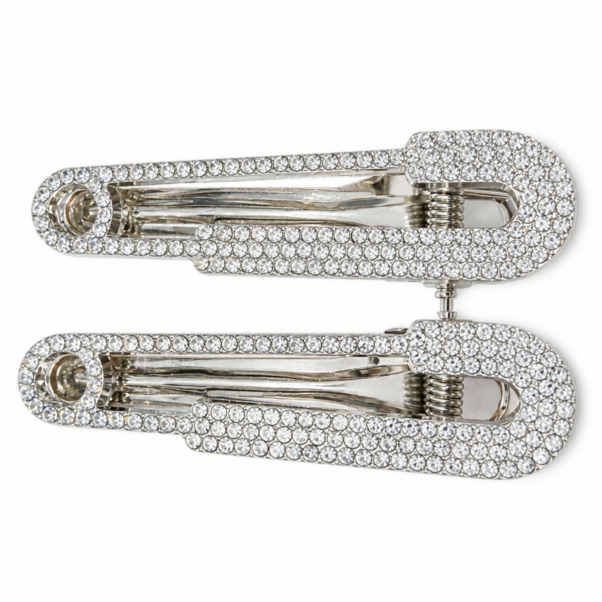 Silver Rhinestone Paperclip Alligator Hair Clips - Set of 2