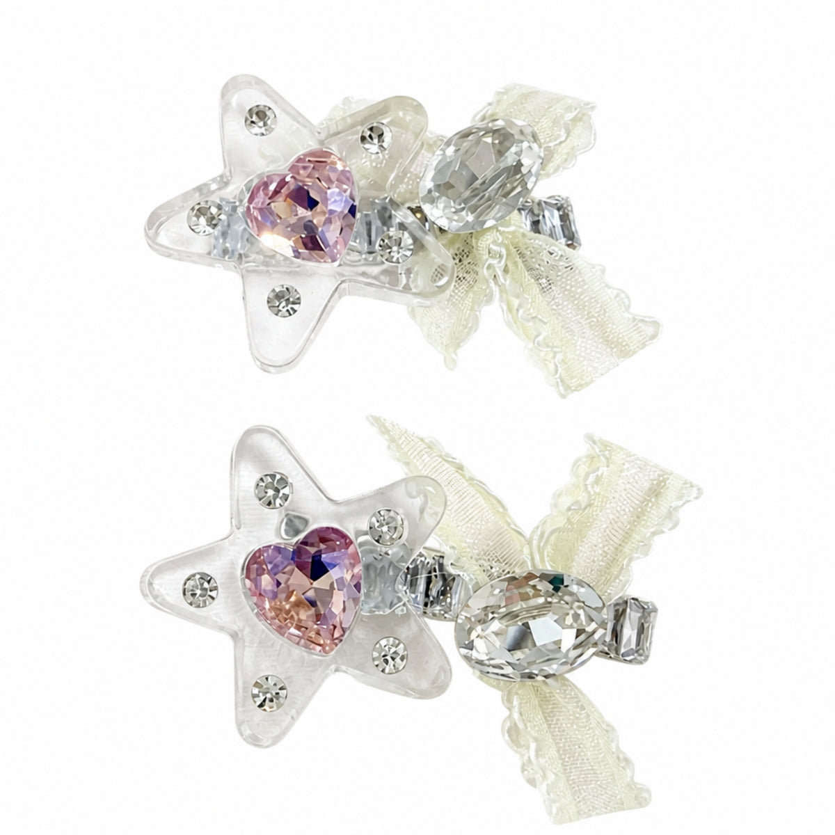 Star Rhinestone Ribbon Alligator Hair Clips - Set of 2