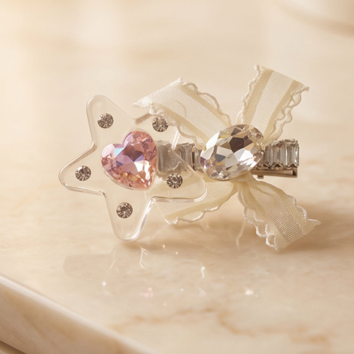 Star Rhinestone Ribbon Alligator Hair Clips - Set of 2
