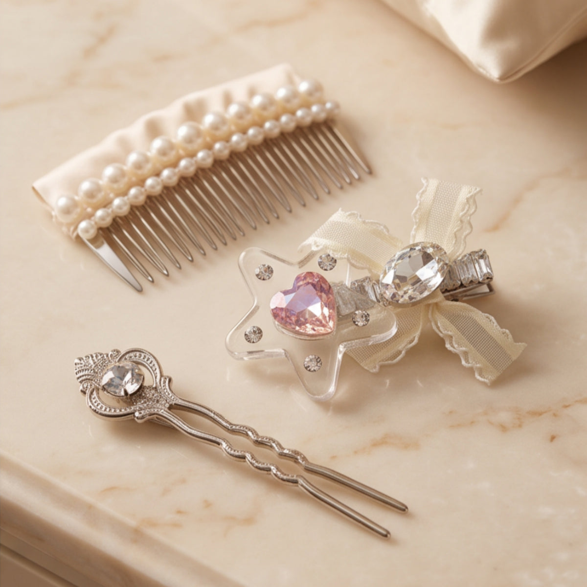 Star Rhinestone Ribbon Alligator Hair Clips - Set of 2