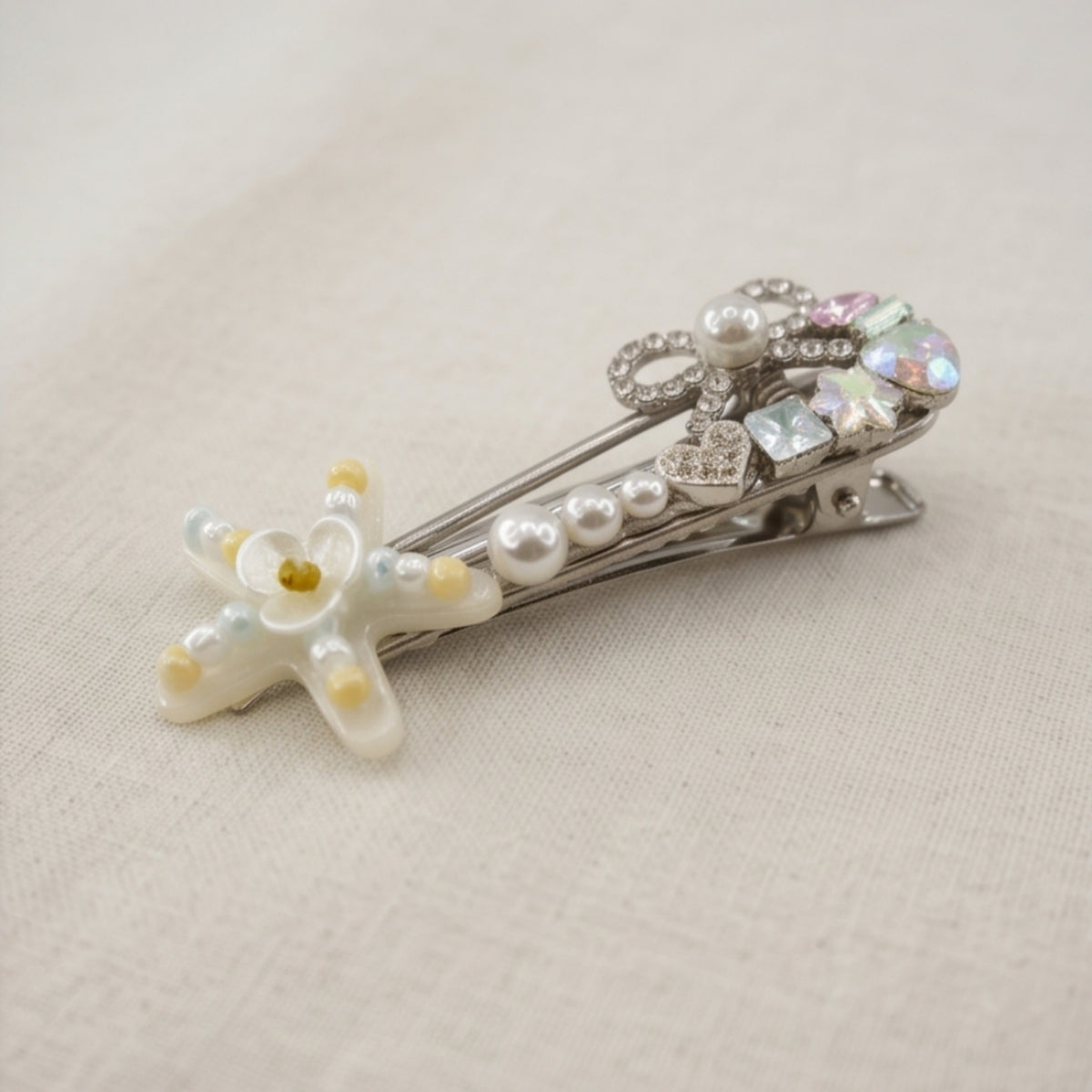 Starfish Pearl Crystal Alligator Hair Clip