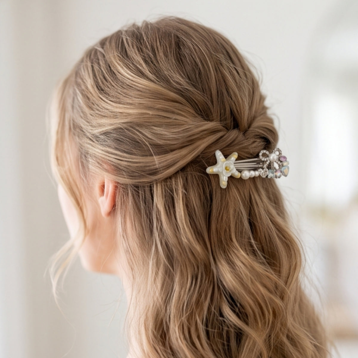 Starfish Pearl Crystal Alligator Hair Clip