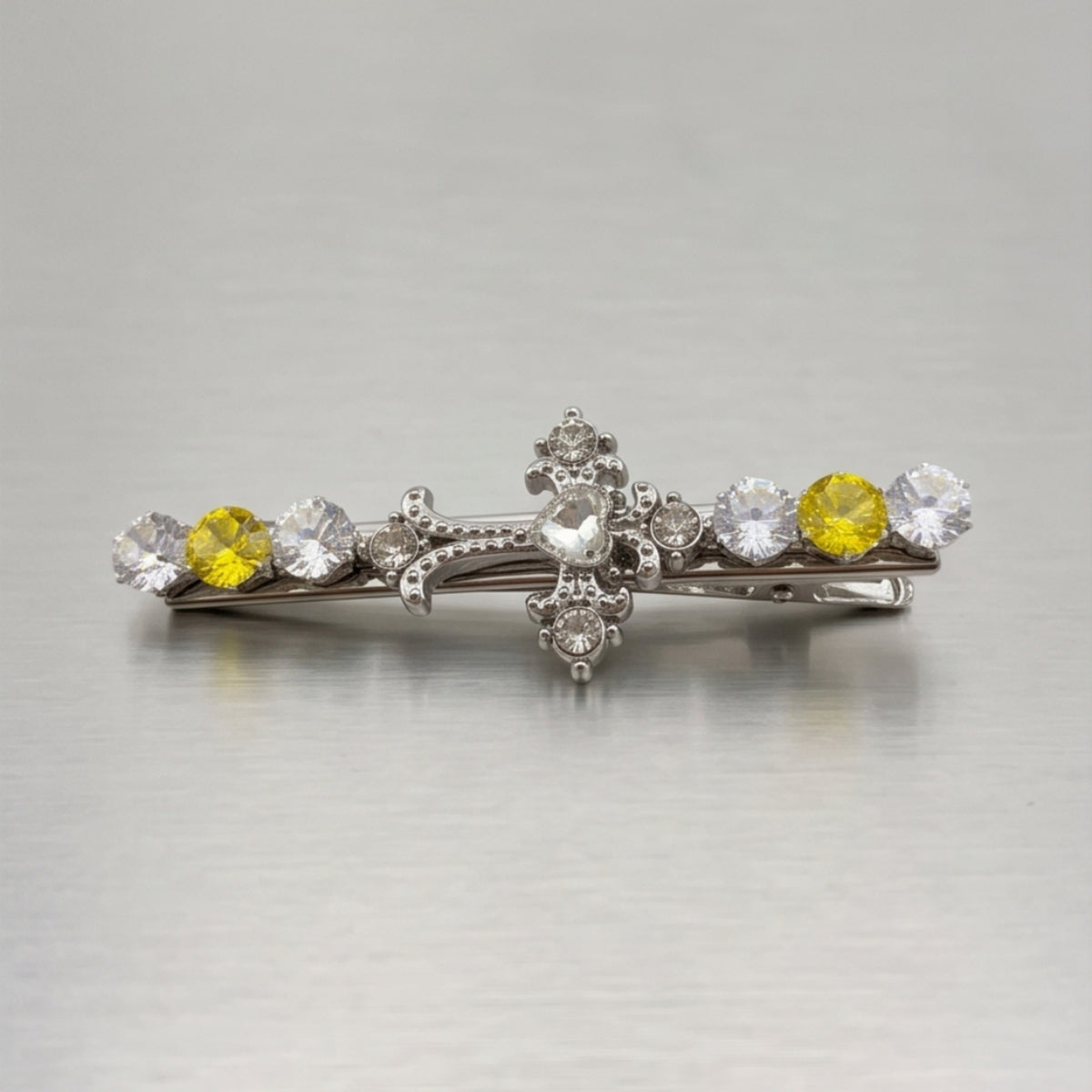 Vintage Yellow Cross Cubic Zirconia Alligator Hair Clip