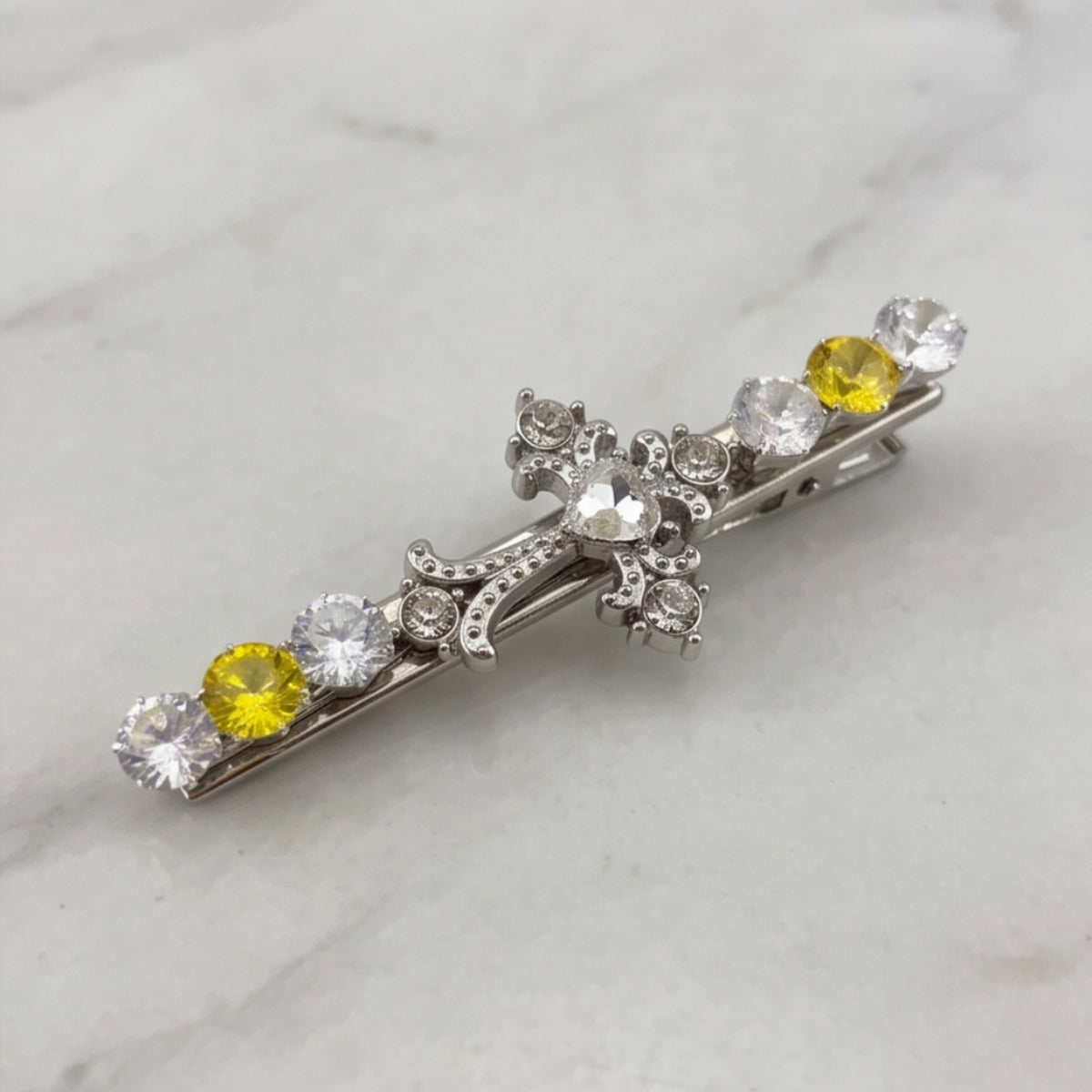 Vintage Yellow Cross Cubic Zirconia Alligator Hair Clip