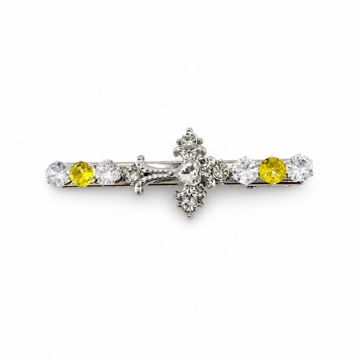 Vintage Yellow Cross Cubic Zirconia Alligator Hair Clip