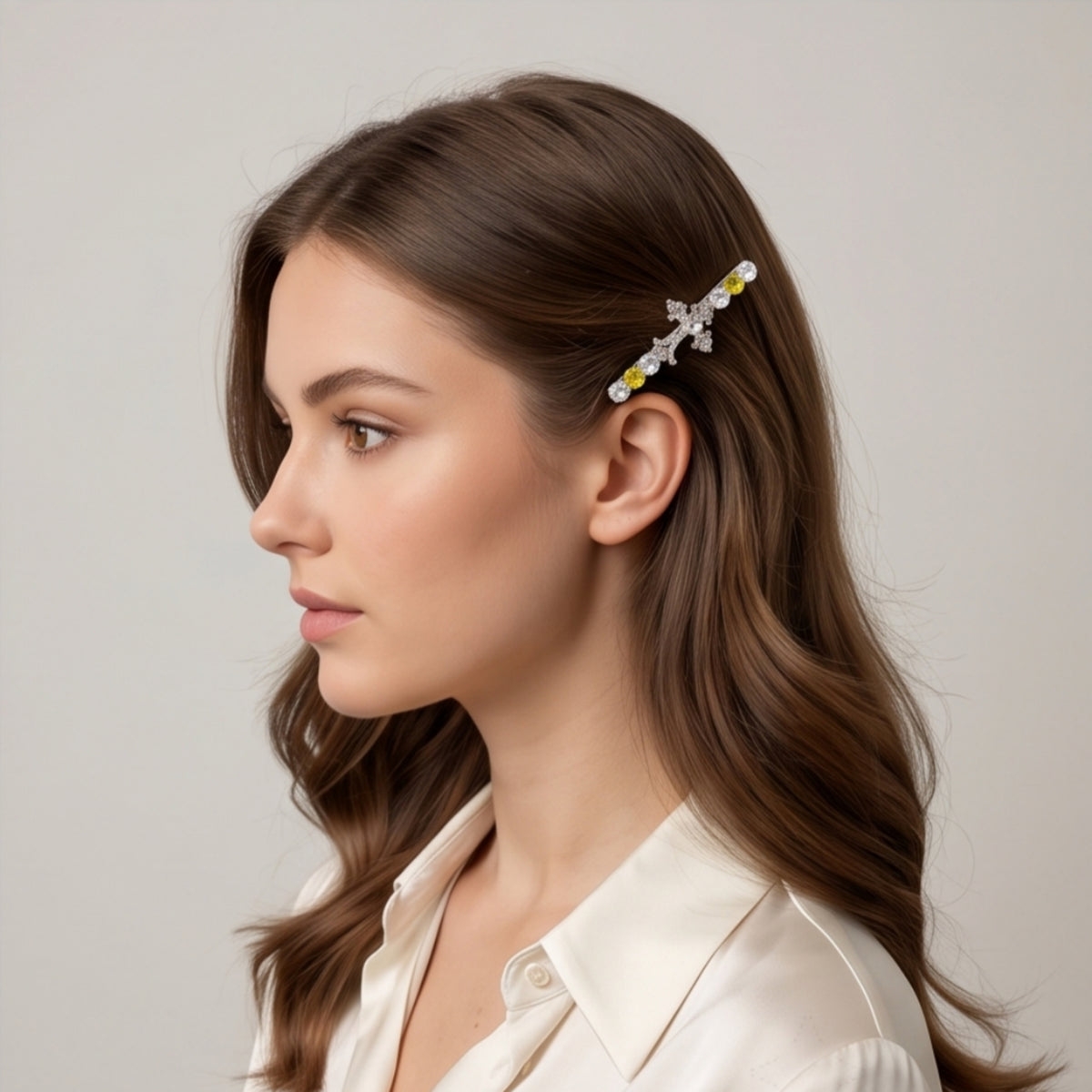 Vintage Yellow Cross Cubic Zirconia Alligator Hair Clip