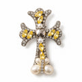 Yellow Rhinestone Pearl Cross Alligator Hair Clip