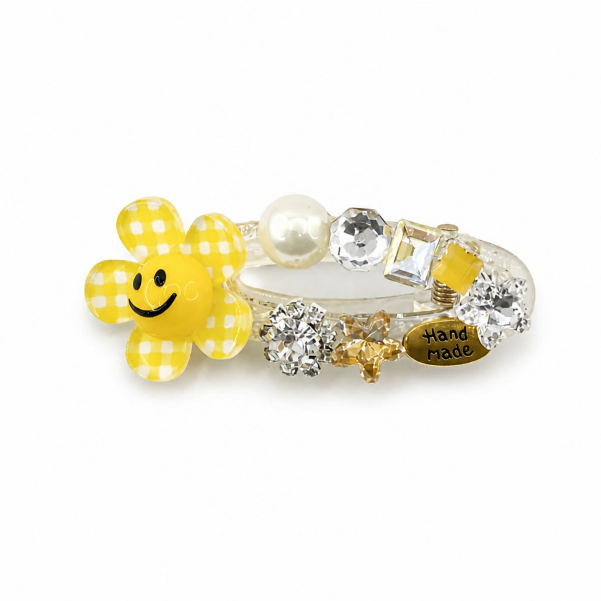 Yellow Smiley Flower Pearl Rhinestone Alligator Hair Clip
